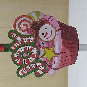Bucherry Cupcake Snowman & Joy Christmas Ornament Wooden